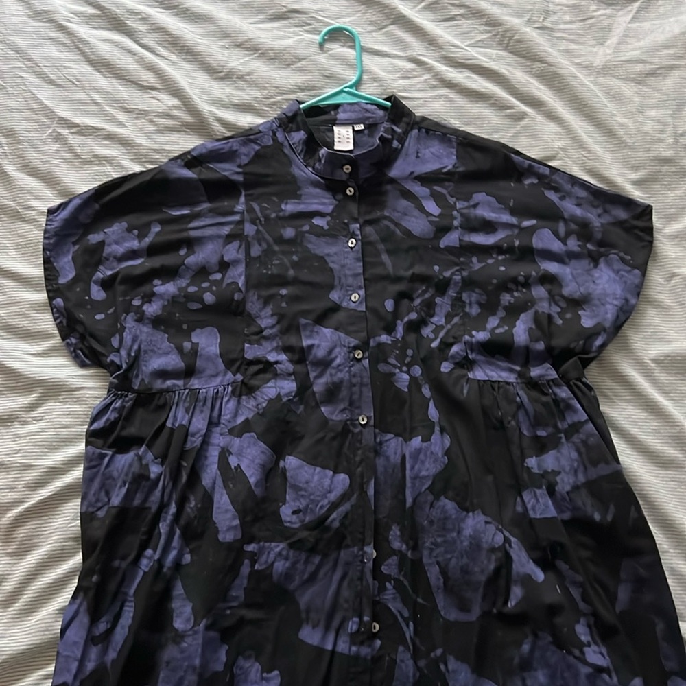 Osei Duro 3XL purple black dress with buttons and pockets